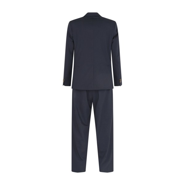 Marsem - Abito blu doppiopetto basso in frescolana con pantalone palazzo per