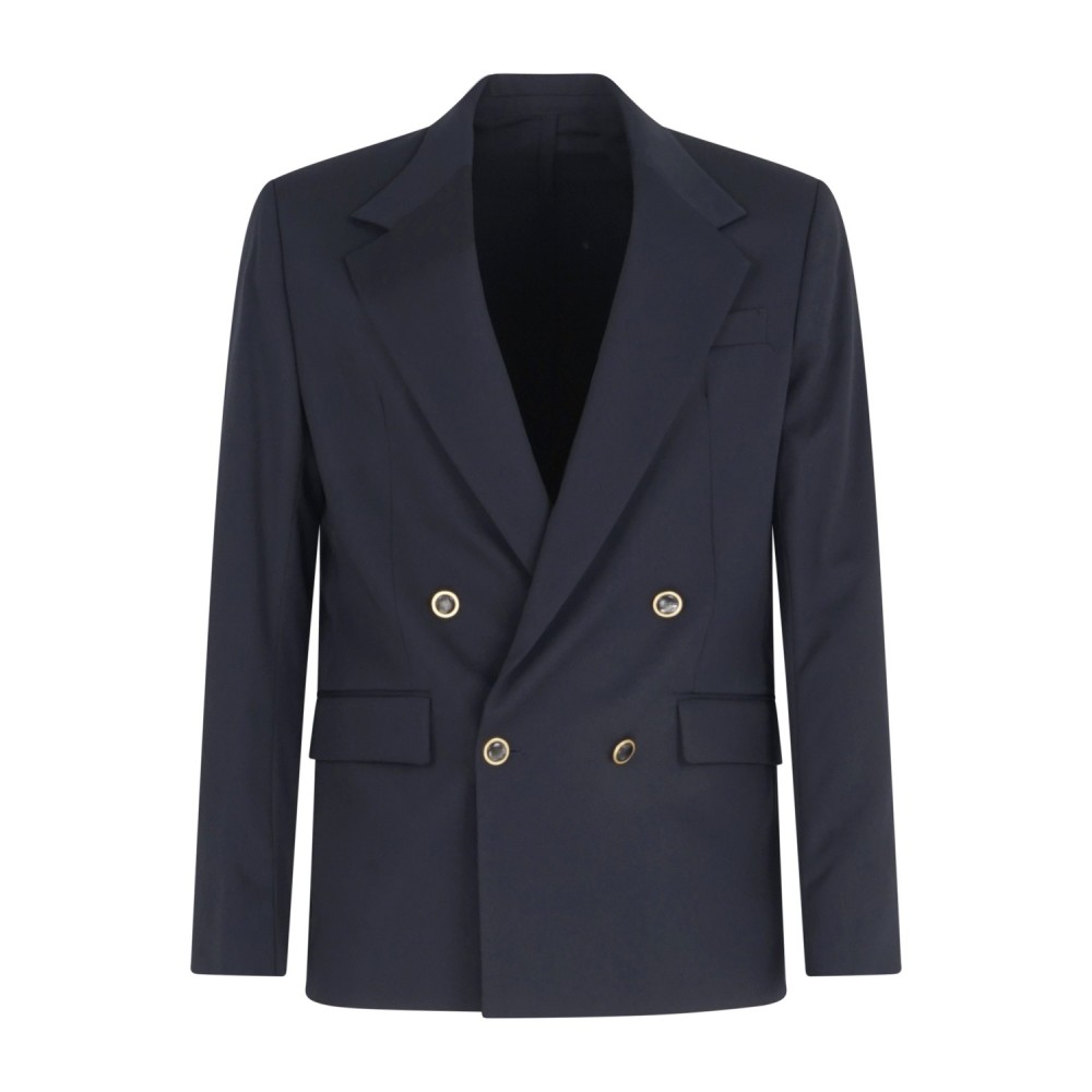 Marsem - Abito blu doppiopetto basso in frescolana con pantalone palazzo per