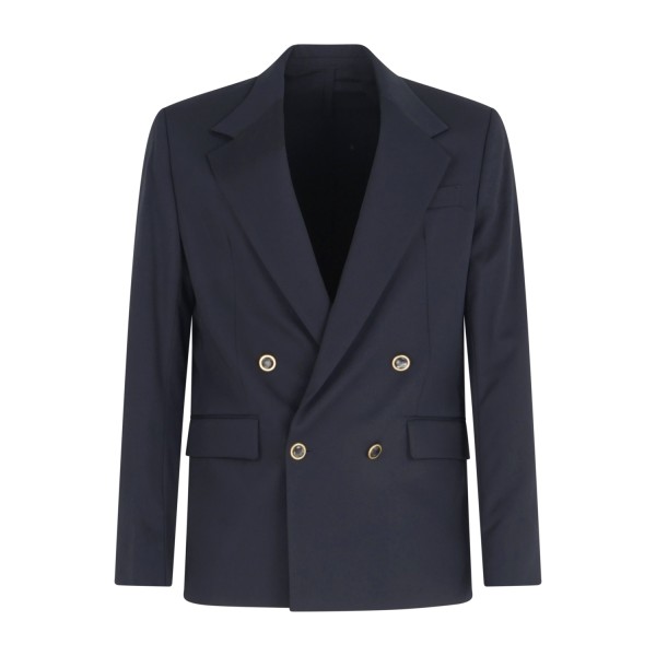 Marsem - Abito blu doppiopetto basso in frescolana con pantalone palazzo per