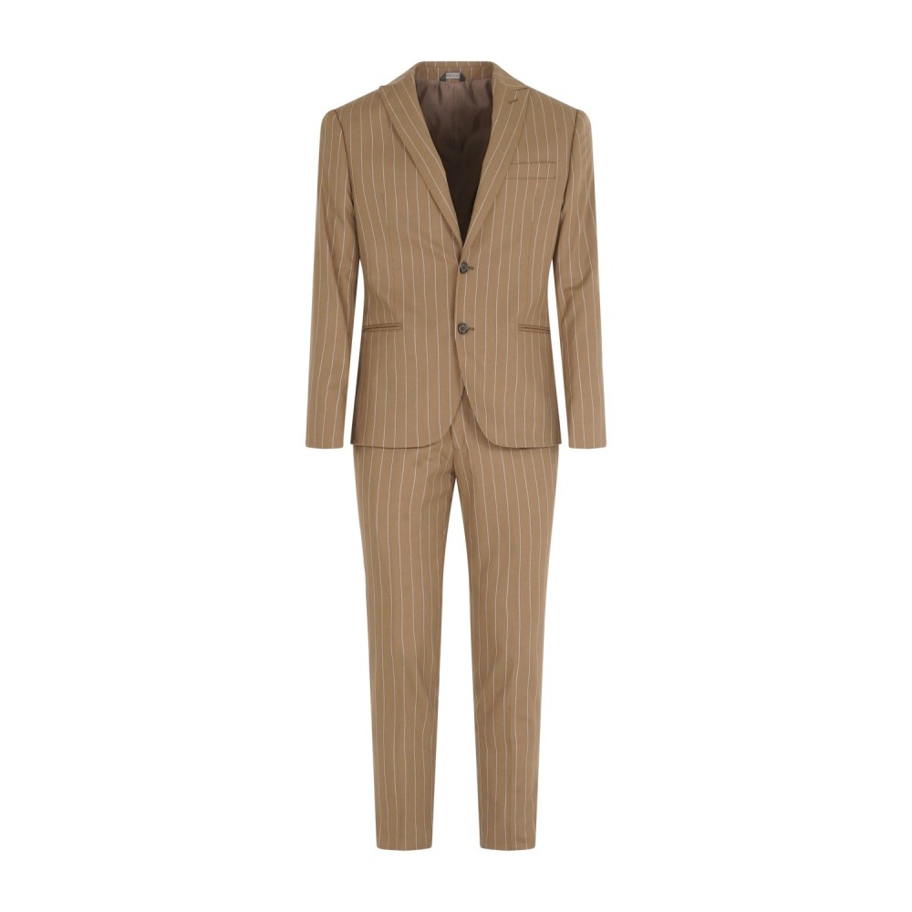 Havana & Co - Abito marrone monopetto a righe con rever a lancia per uomo |