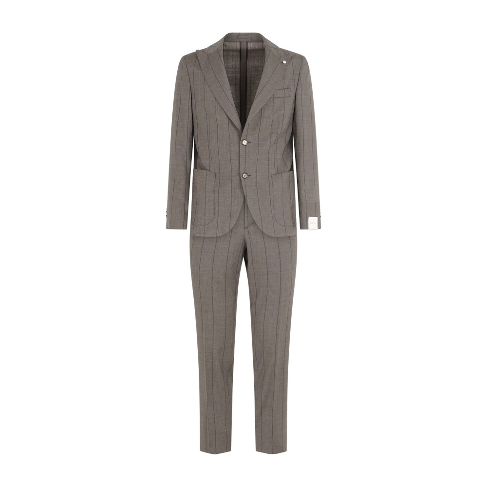 L.B.M. 1911 - Abito marrone Steve monopetto a righe in frescolana per uomo |