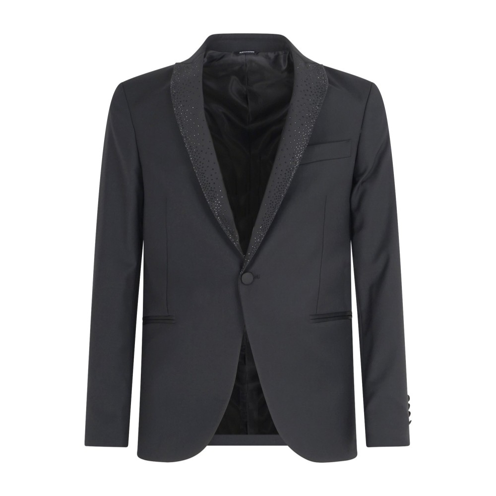 Daniele Alessandrini - Abito nero monopetto rever con elementi brillanti tono