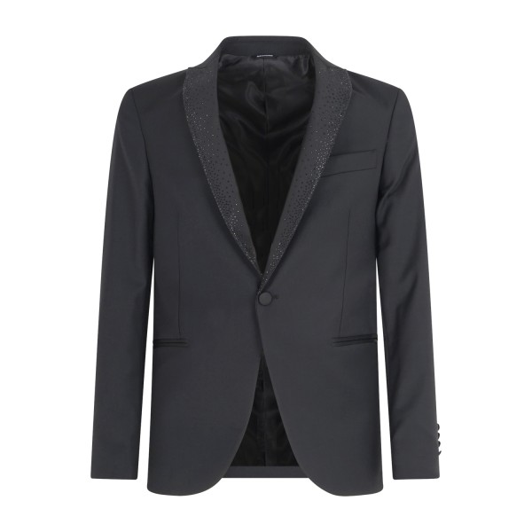 Daniele Alessandrini - Abito nero monopetto rever con elementi brillanti tono