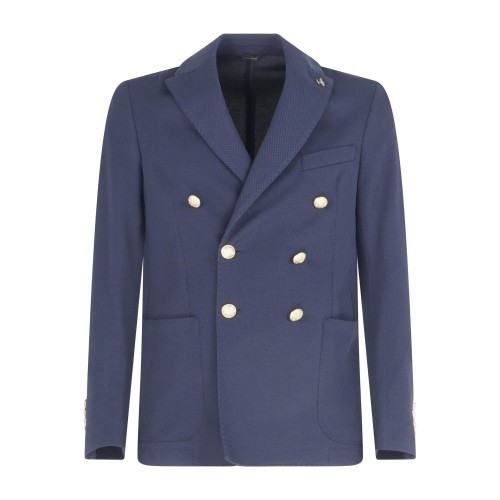 Havana & Co - Giacca blu doppiopetto in jersey con lavorazione e bottoni in