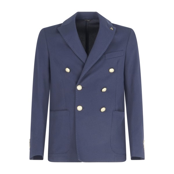 Havana & Co - Giacca blu doppiopetto in jersey con lavorazione e bottoni in