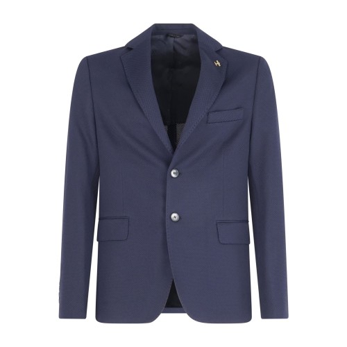 Havana & Co - Giacca blu monopetto in jersey con lavorazione in Drop 4 per uomo