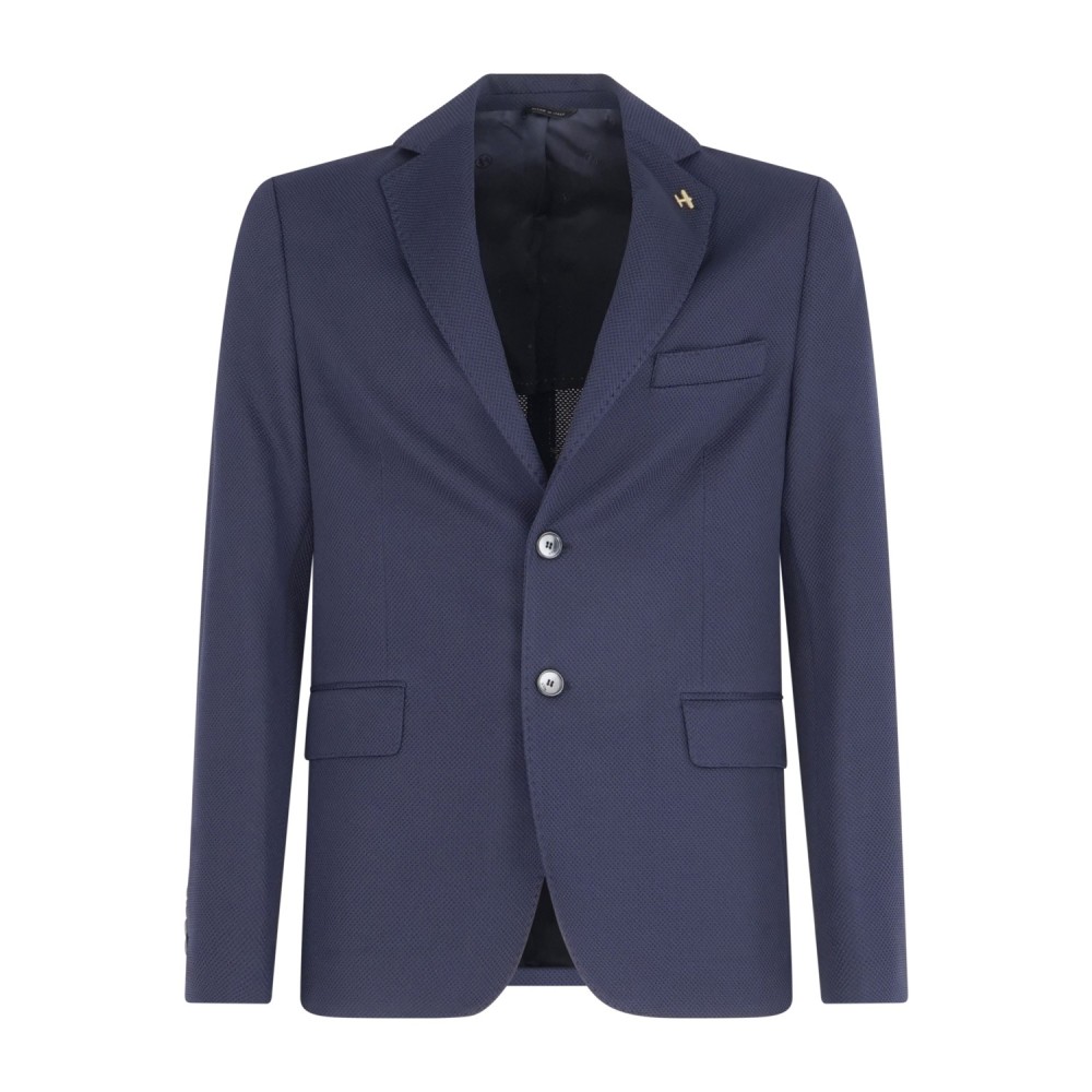 Havana & Co - Giacca blu monopetto in jersey con lavorazione in Drop 4 per uomo