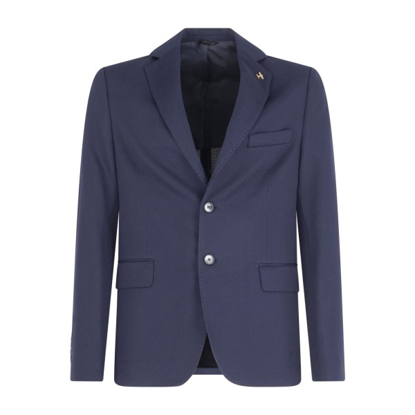 Havana & Co - Giacca blu monopetto in jersey con lavorazione in Drop 4 per uomo