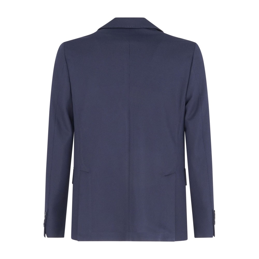 Havana & Co - Giacca blu monopetto in jersey con lavorazione in Drop 4 per uomo