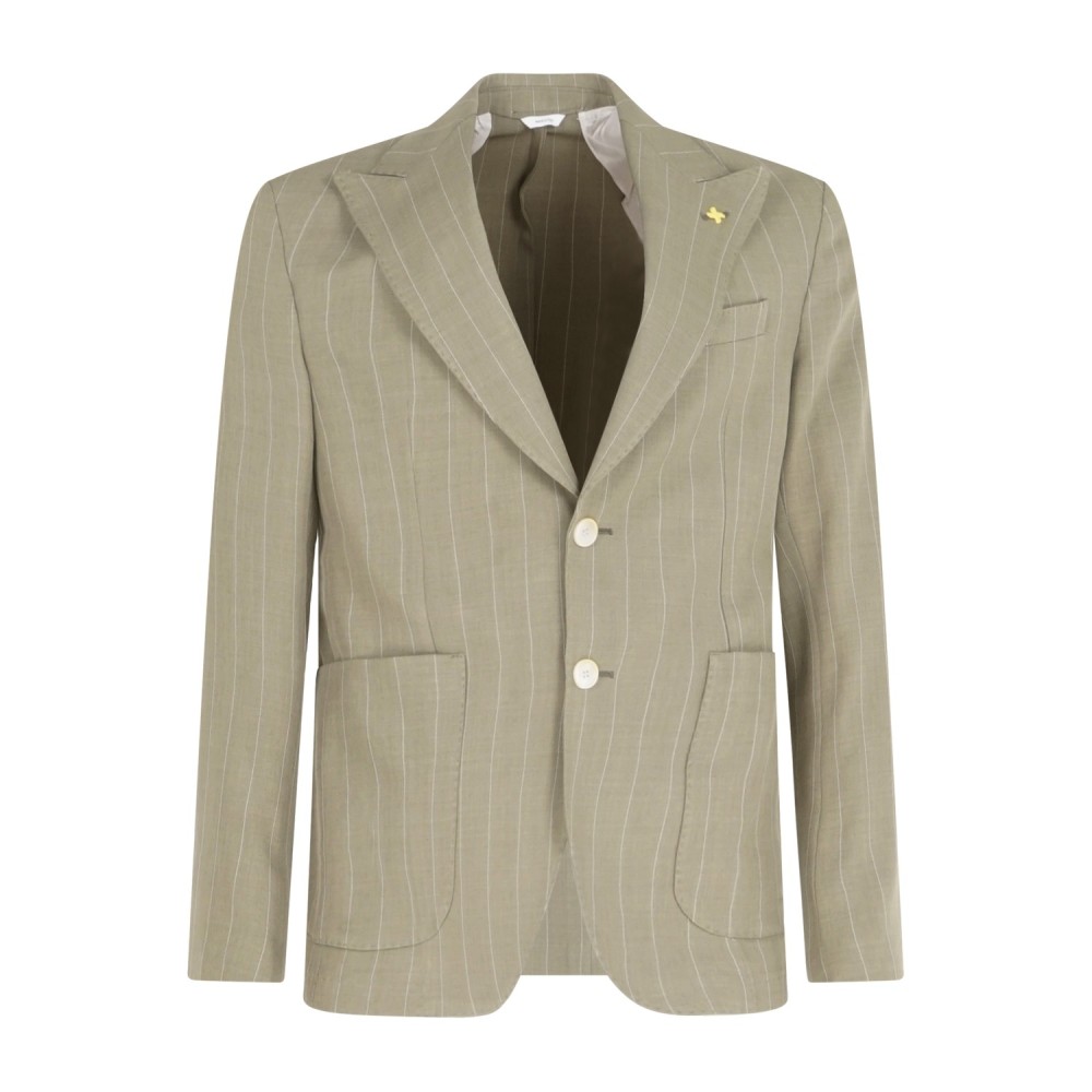 Alessandro Gilles - Abito verde rigato monopetto sfoderato tasca a toppa per