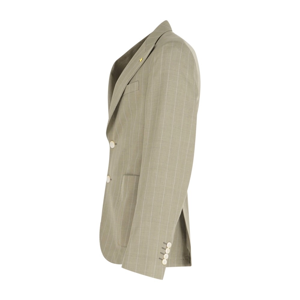 Alessandro Gilles - Abito verde rigato monopetto sfoderato tasca a toppa per