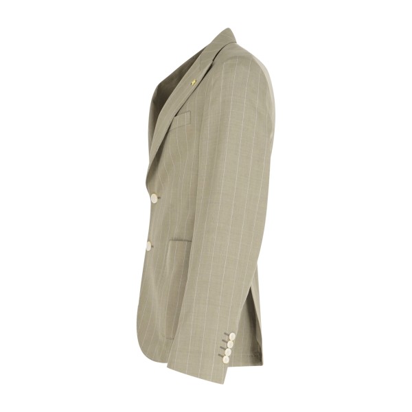 Alessandro Gilles - Abito verde rigato monopetto sfoderato tasca a toppa per