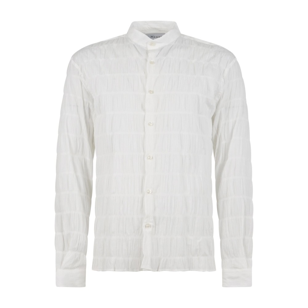 Marsem - Camicia bianca coreana over effetto plissettato per uomo | c014ss26