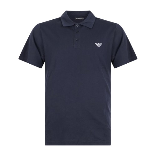 Emporio Armani - Polo blu manica corta effetto liscio con patch logo per uomo |