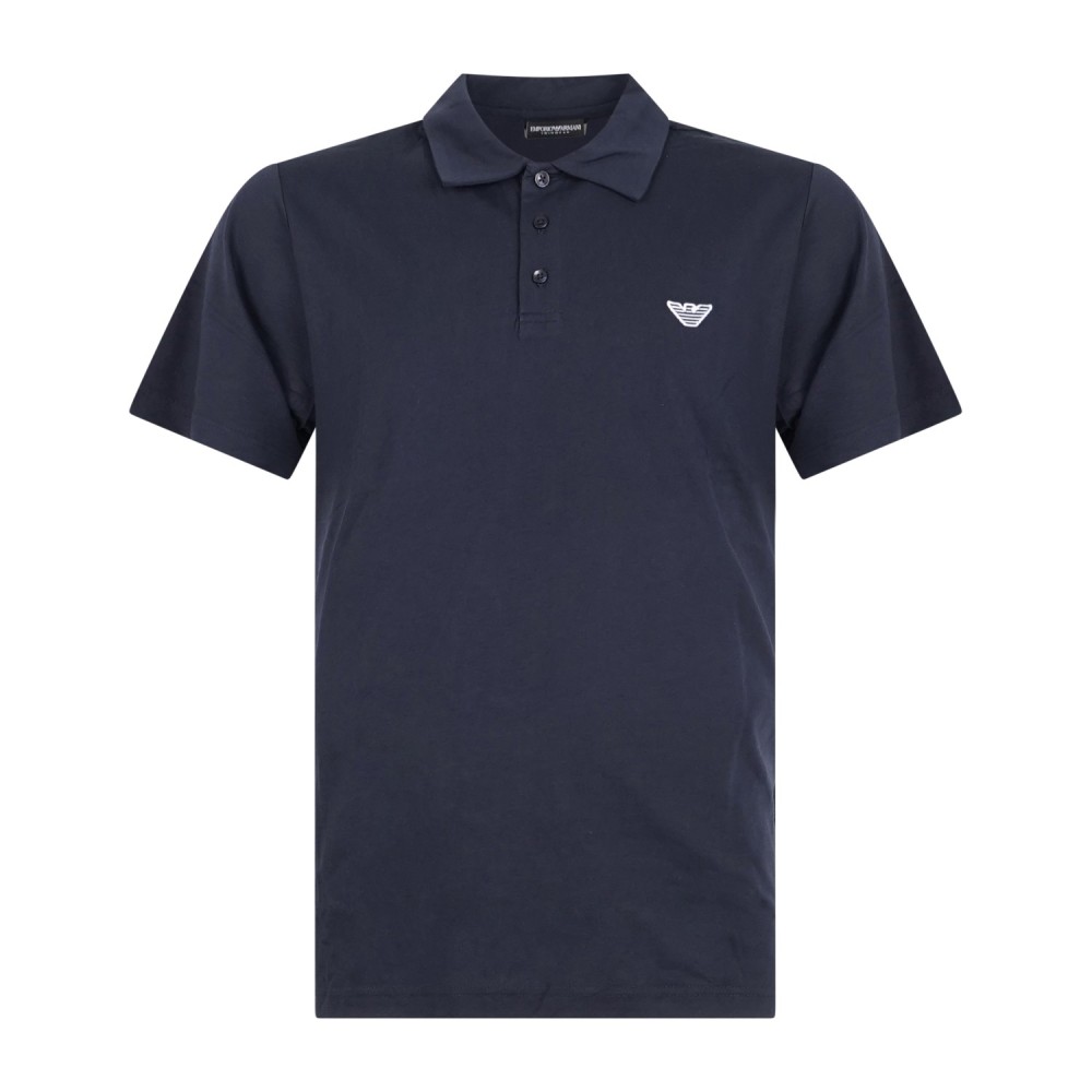 Emporio Armani - Polo blu manica corta effetto liscio con patch logo per uomo |