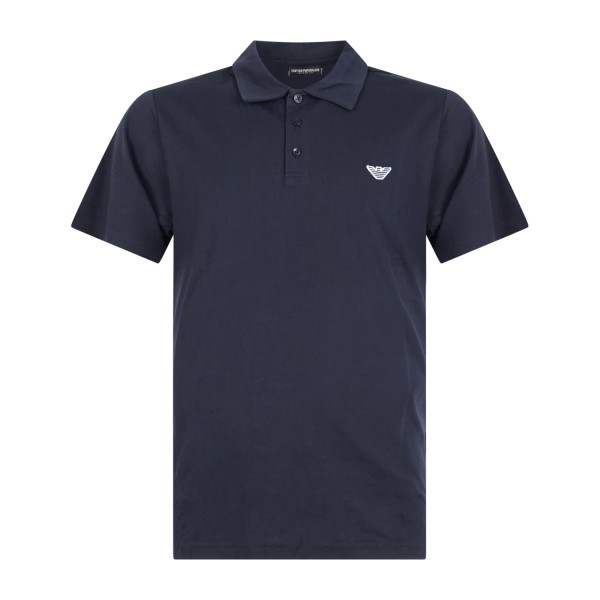 Emporio Armani - Polo blu manica corta effetto liscio con patch logo per uomo |