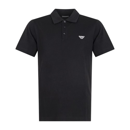 Emporio Armani - Polo nera manica corta effetto liscio con patch logo per uomo