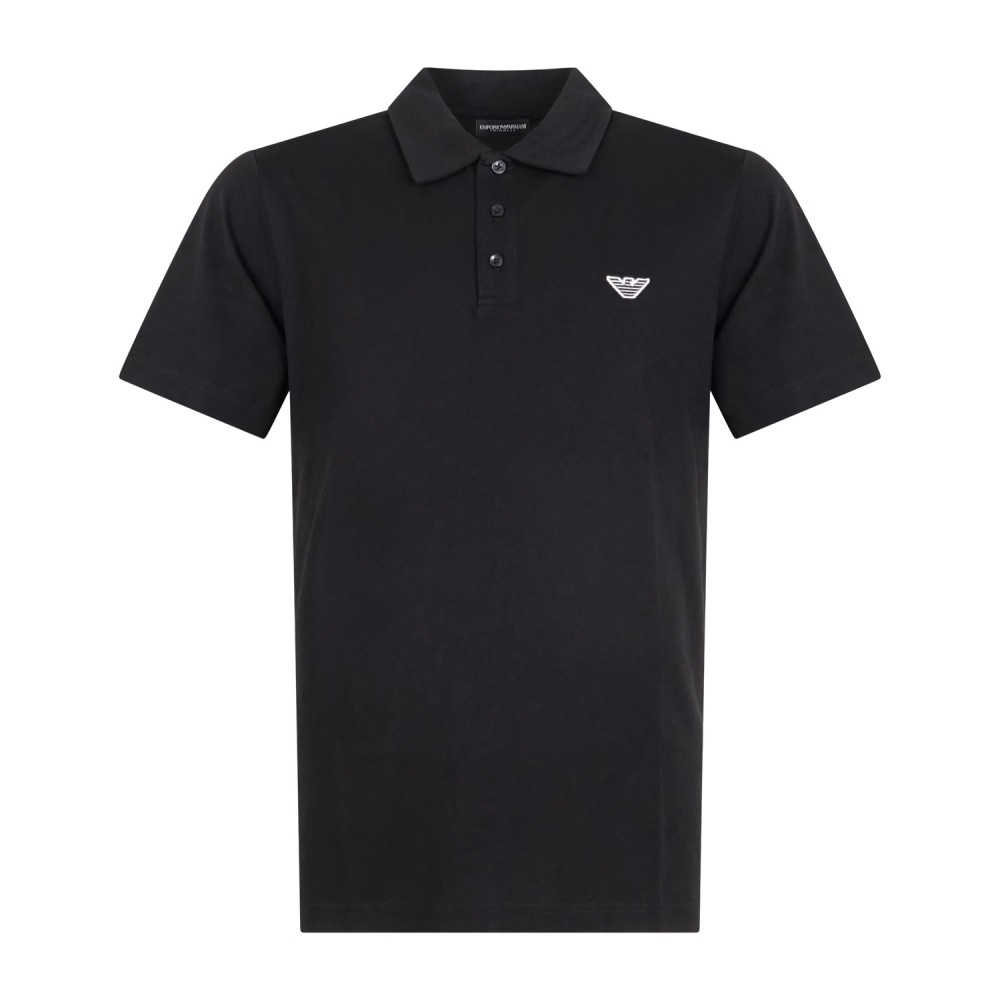 Emporio Armani - Polo nera manica corta effetto liscio con patch logo per uomo