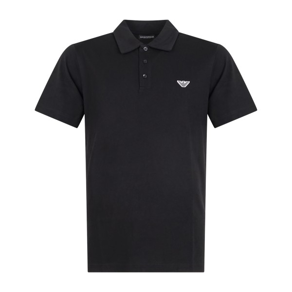 Emporio Armani - Polo nera manica corta effetto liscio con patch logo per uomo