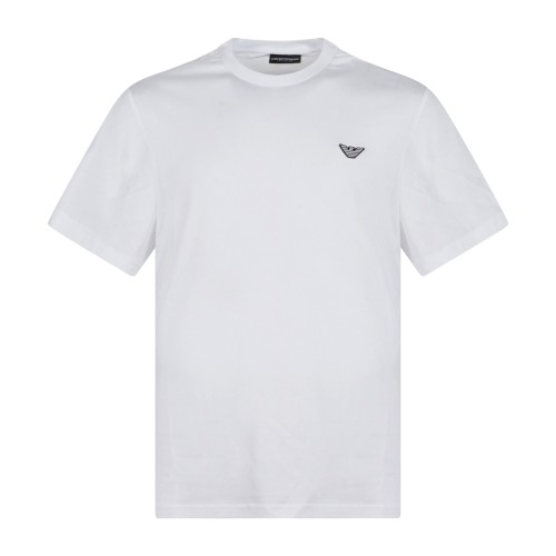 Emporio Armani - T-shirt bianca manica corta con patch logo sul petto per uomo