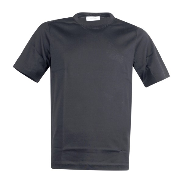 Gran Sasso - T-shirt nera manica corta in cotone filo di scozia per uomo |