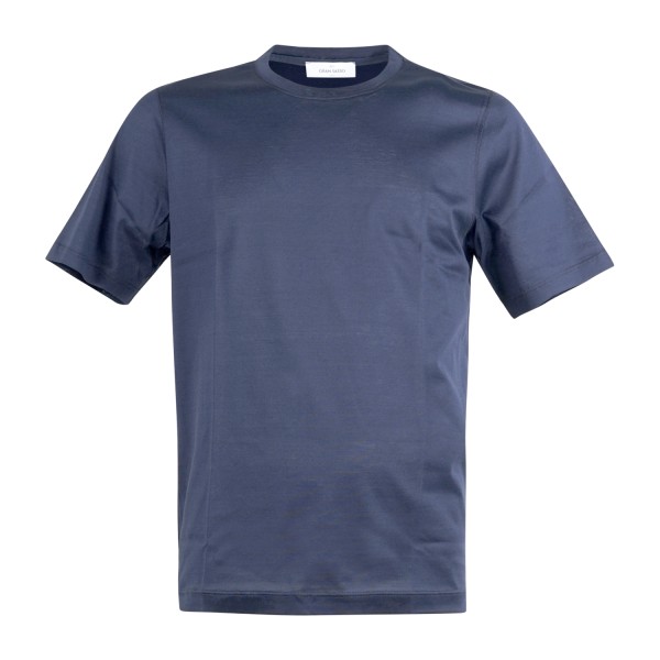 Gran Sasso - T-shirt blu manica corta in cotone filo di scozia per uomo |