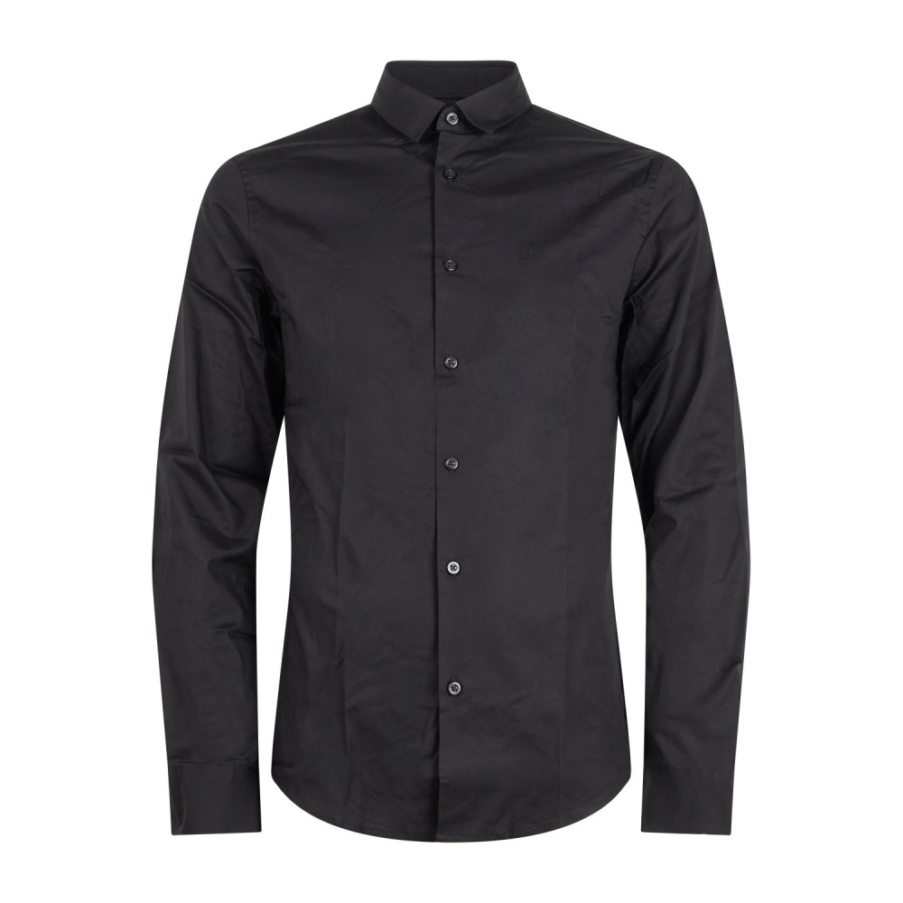 Armani Exchange - Camicia nera con logo ricamato sul petto per uomo | 8nzc31