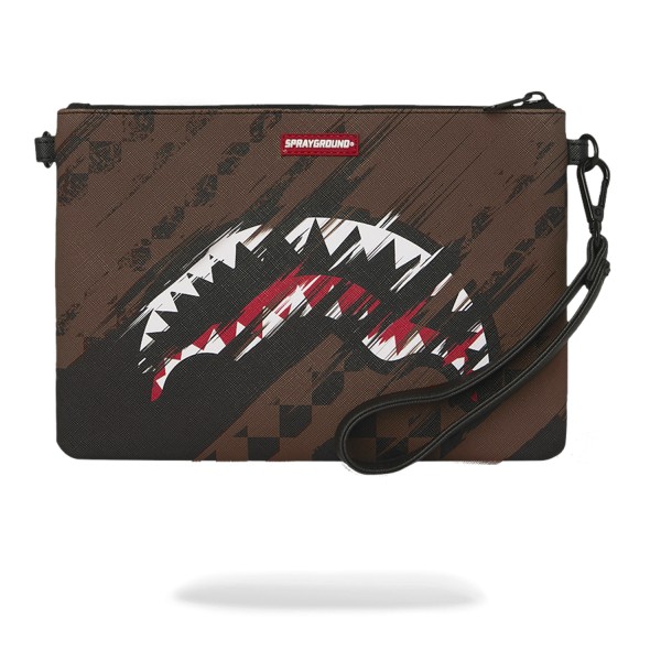 Sprayground - Pochette marrone fantasia check all over con patch logo gommato