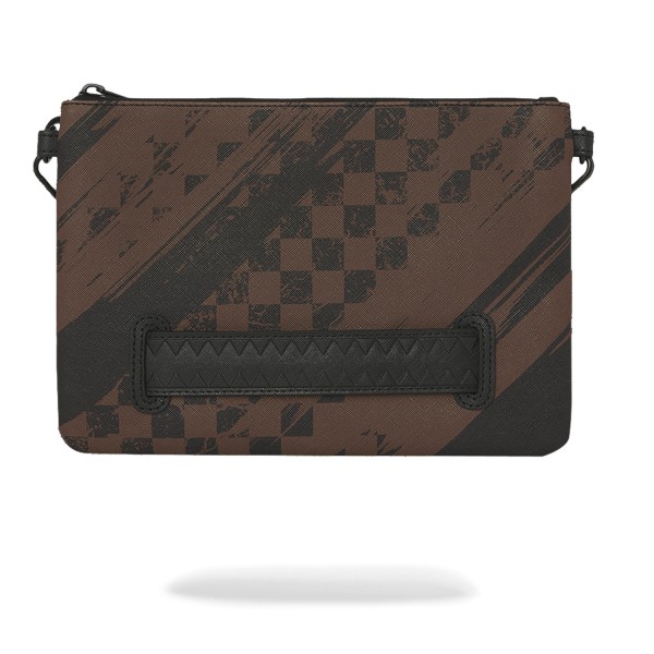 Sprayground - Pochette marrone fantasia check all over con patch logo gommato