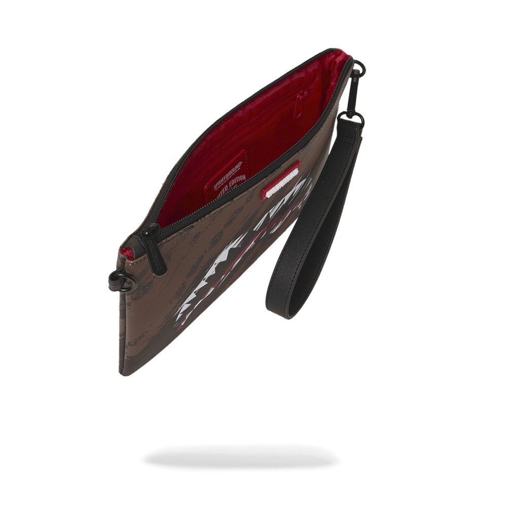 Sprayground - Pochette marrone fantasia check all over con patch logo gommato