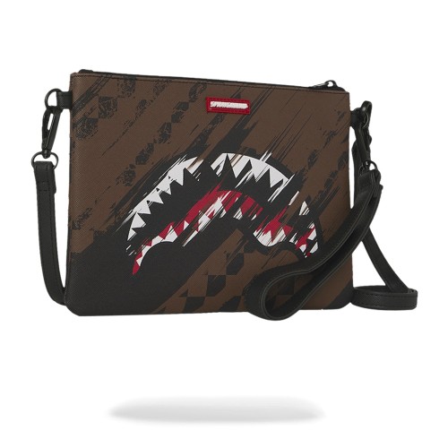 Sprayground - Pochette marrone fantasia check all over con patch logo gommato 2