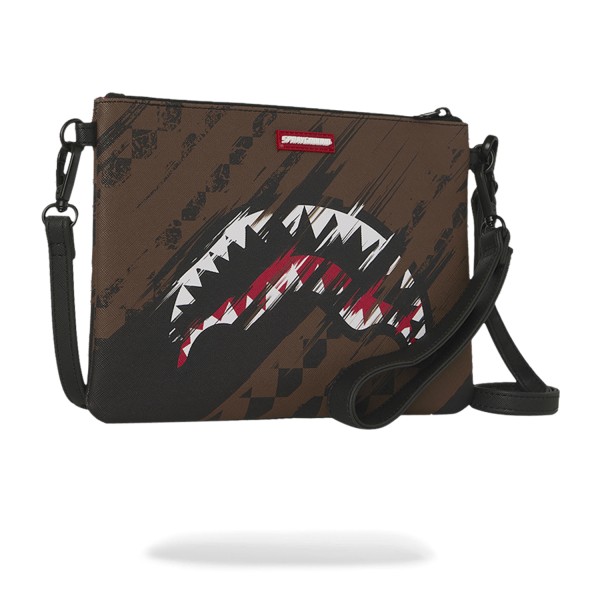 Sprayground - Pochette marrone fantasia check all over con patch logo gommato