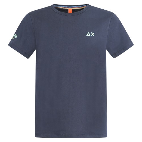 Sun68 - T-shirt blu manica corta con ricamo logo fluo per uomo | t36140 07 navy