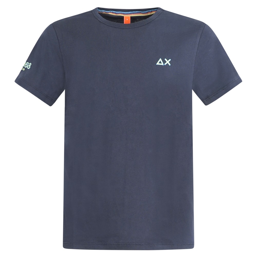 Sun68 - T-shirt blu manica corta con ricamo logo fluo per uomo | t36140 07 navy