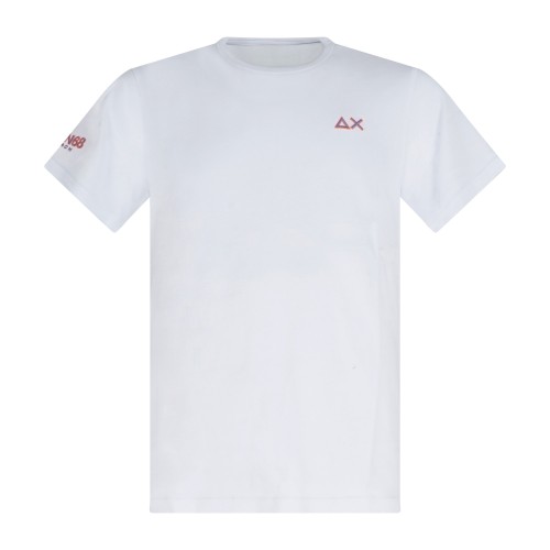 Sun68 - T-shirt bianca manica corta con ricamo logo fluo per uomo | t36140 01