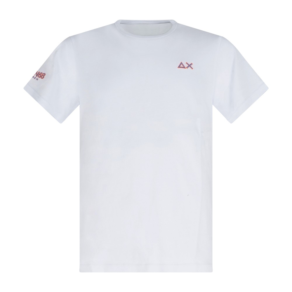 Sun68 - T-shirt bianca manica corta con ricamo logo fluo per uomo | t36140 01