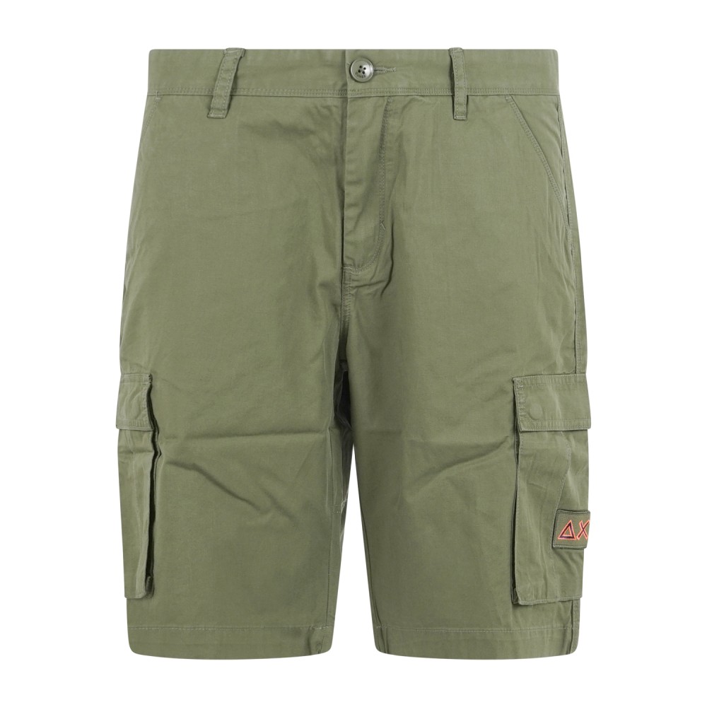 Sun68 - Bermuda verde cargo in cotone con logo ricamato per uomo | b36120