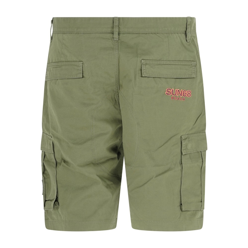 Sun68 - Bermuda verde cargo in cotone con logo ricamato per uomo | b36120