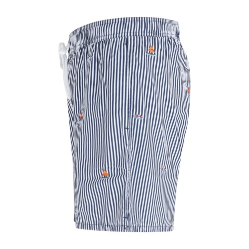 Sun68 - Bermuda mare blu a righe con ricamo barca a vela all over per uomo | 2