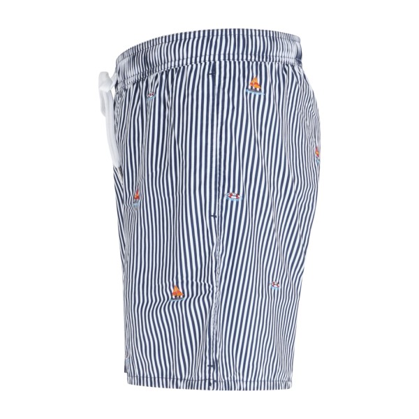 Sun68 - Bermuda mare blu a righe con ricamo barca a vela all over per uomo |