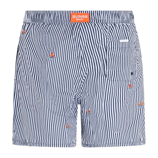 Sun68 - Bermuda mare blu a righe con ricamo barca a vela all over per uomo |