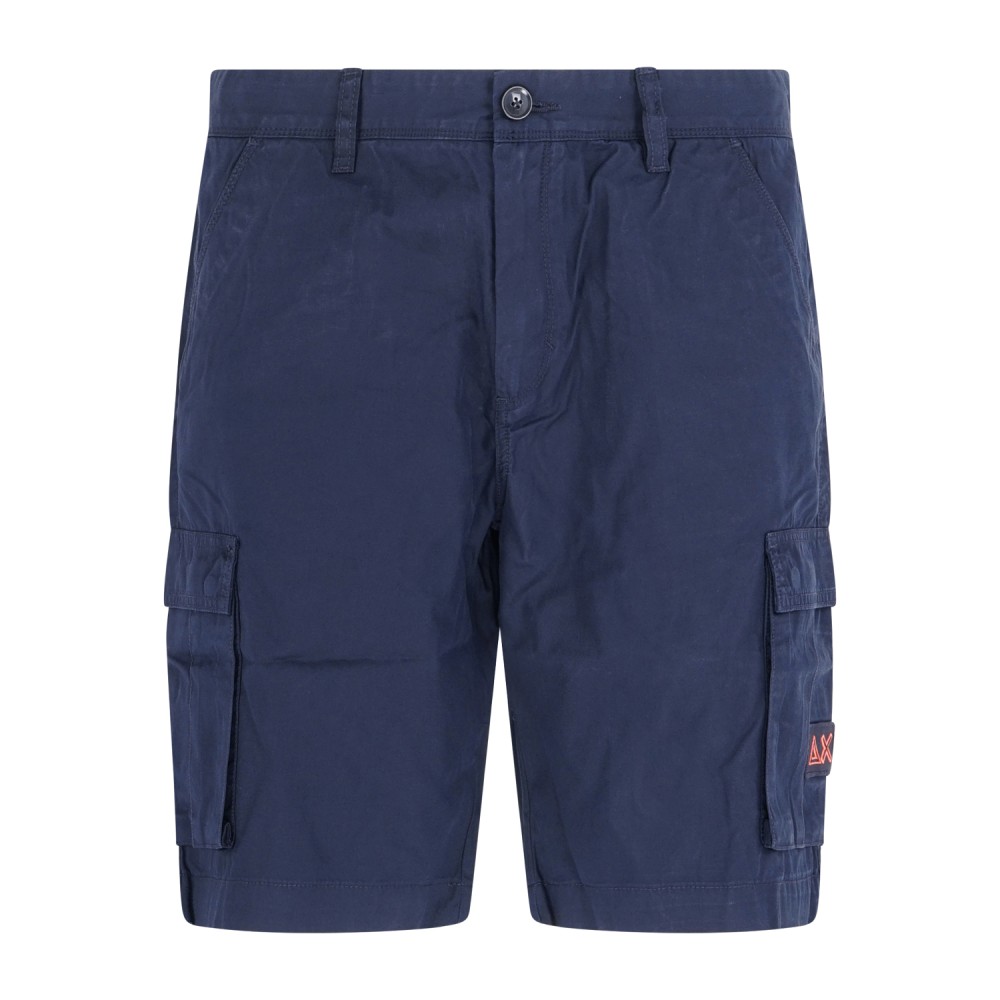 Sun68 - Bermuda blu cargo in cotone con logo ricamato per uomo | b36120 07navy