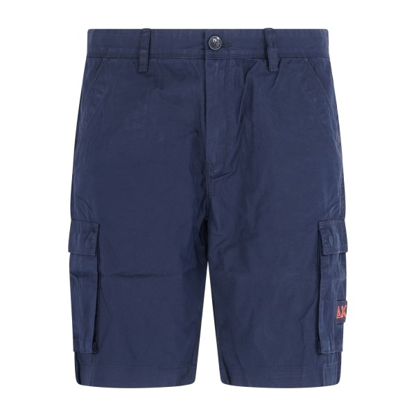 Sun68 - Bermuda blu cargo in cotone con logo ricamato per uomo | b36120 07navy