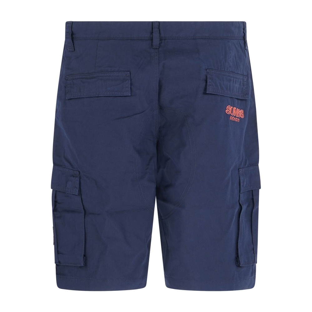 Sun68 - Bermuda blu cargo in cotone con logo ricamato per uomo | b36120 07navy