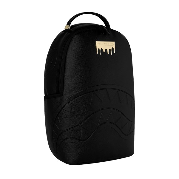 Sprayground - Zaino nero Gold brick luxus tinta unita con patch logo dorata per