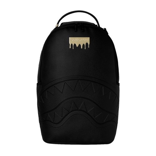 Sprayground - Zaino nero Gold brick luxus tinta unita con patch logo dorata per