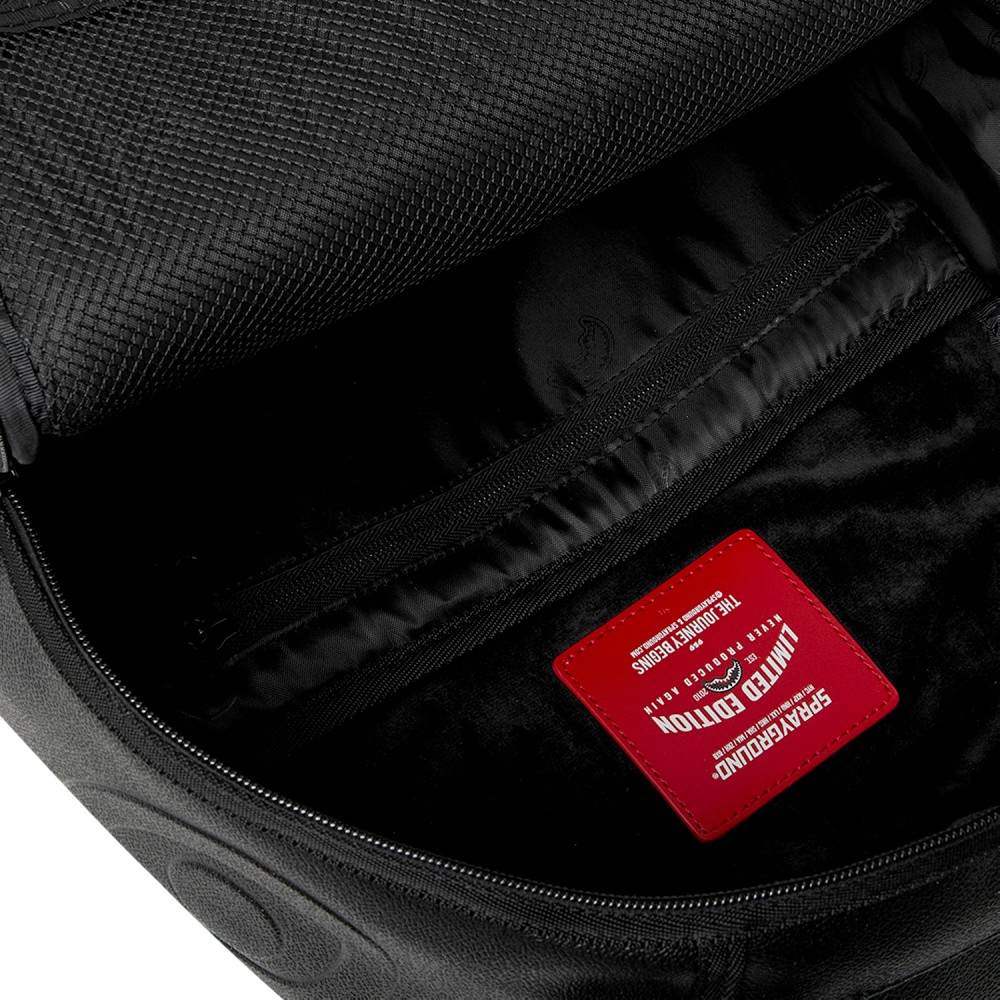 Sprayground - Zaino nero Gold brick luxus tinta unita con patch logo dorata per