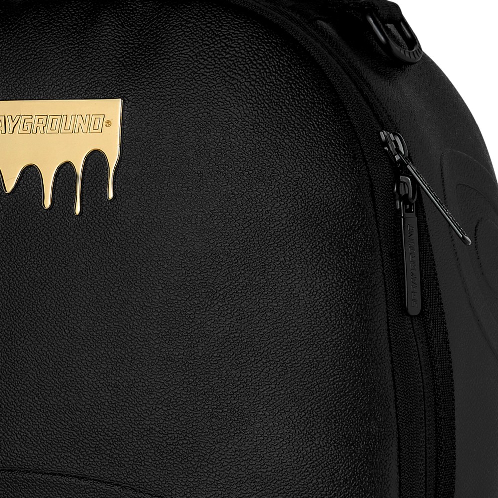 Sprayground - Zaino nero Gold brick luxus tinta unita con patch logo dorata per