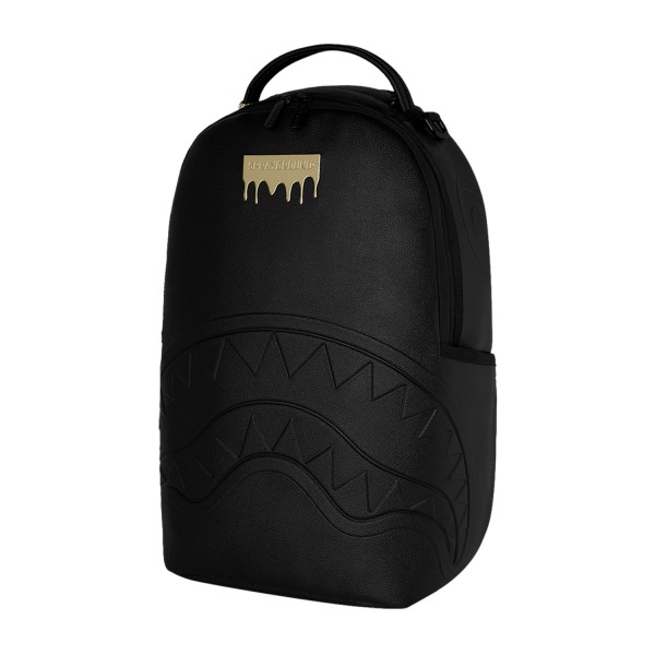 Sprayground - Zaino nero Gold brick luxus tinta unita con patch logo dorata per