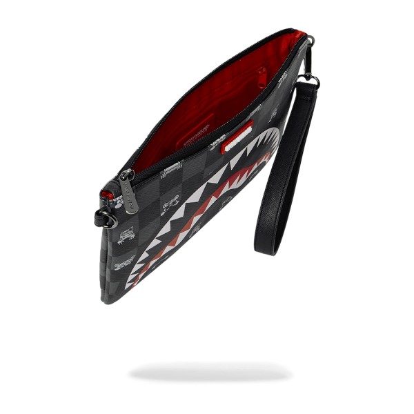 Sprayground - Pochette nera fantasia check all over con patch logo gommato per